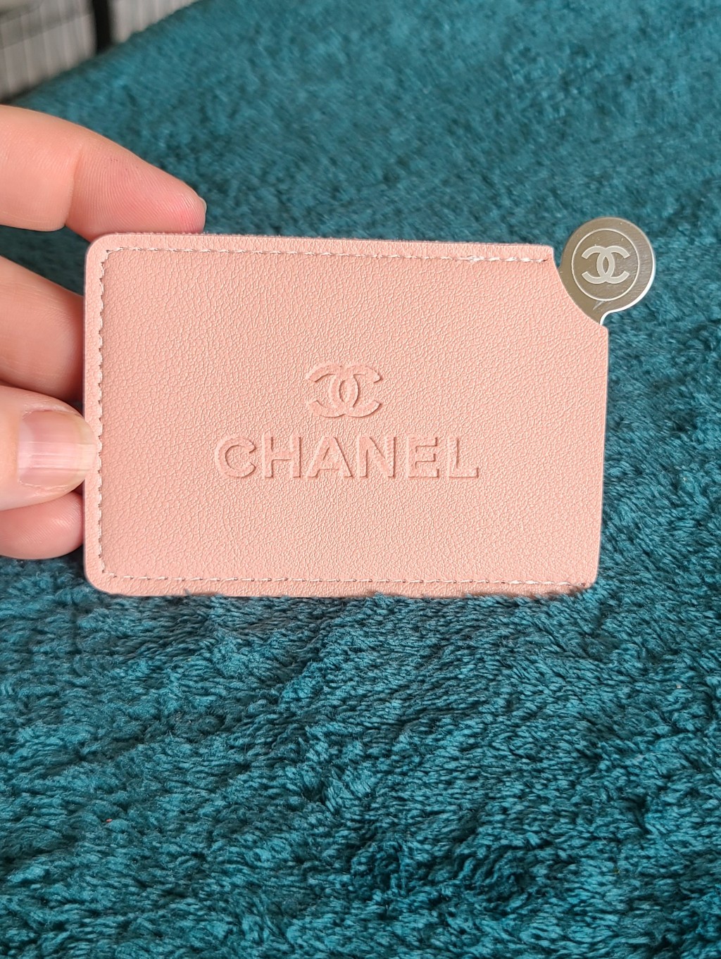 Chanel Pink Leather Card Holder With Embossed Logo